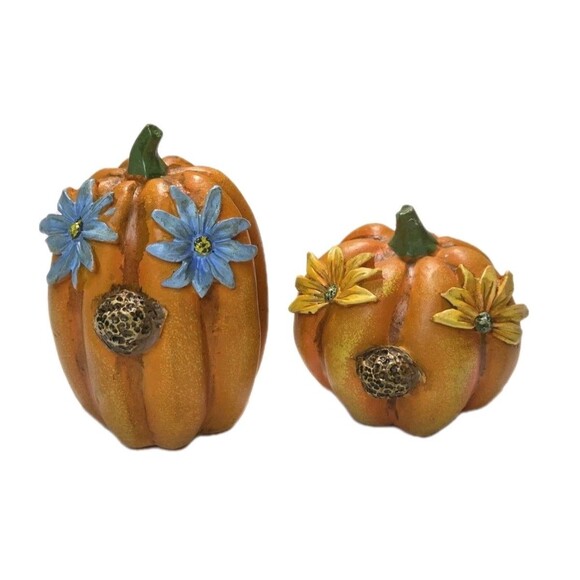 Pumpkin Fall Floral Decor Set Ceramic Rustic Orange Rustic Farmhouse Decoration - Picture 3 of 11